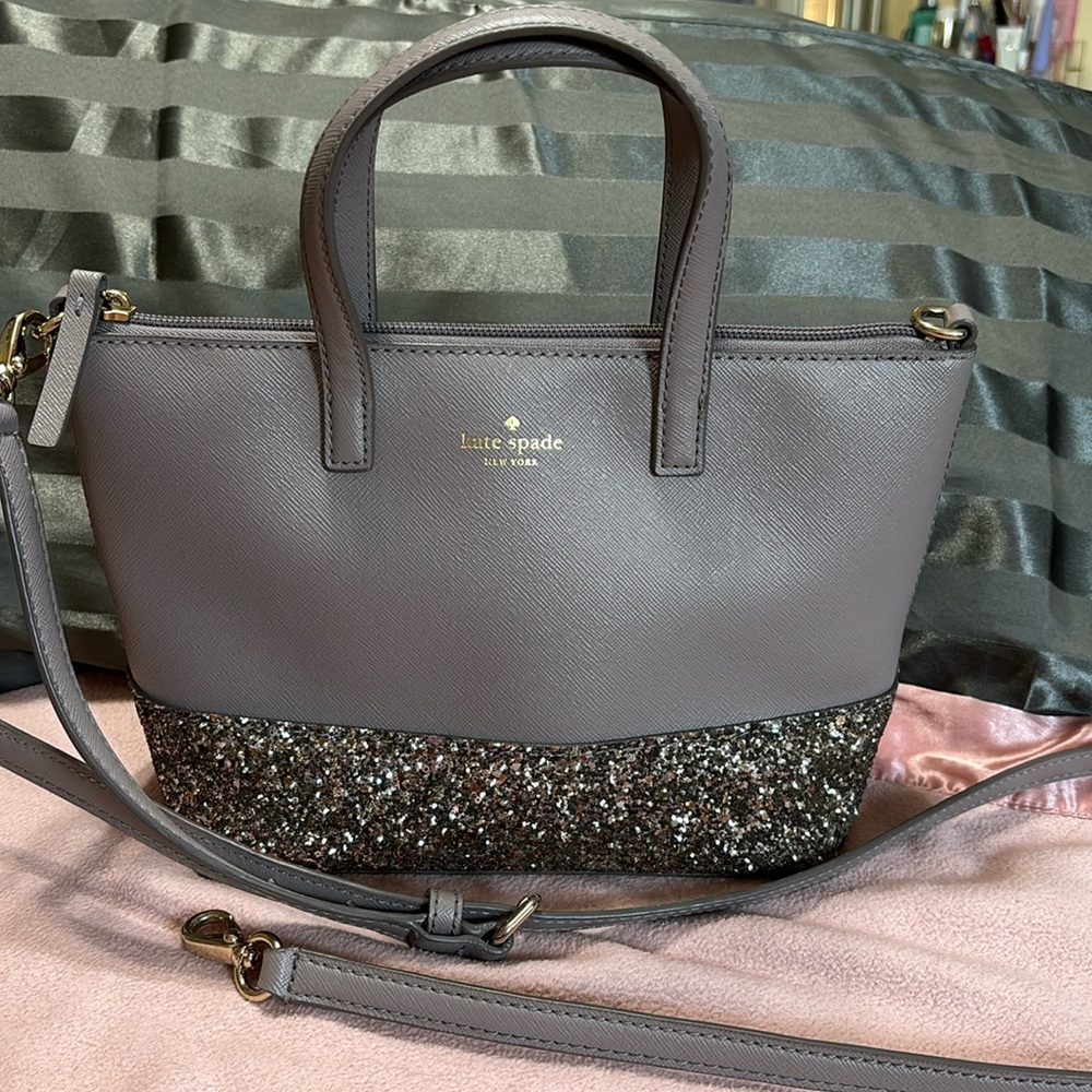 Kate Spade Ina Greta Court Cityscape Satchel Crossbody in Grey/ Glitter